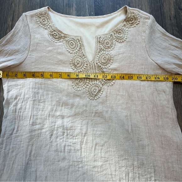 Women’s Tan Long Sleeves Round Neck Tunic Loose Fit Lined Dress Size L - Picture 12 of 13